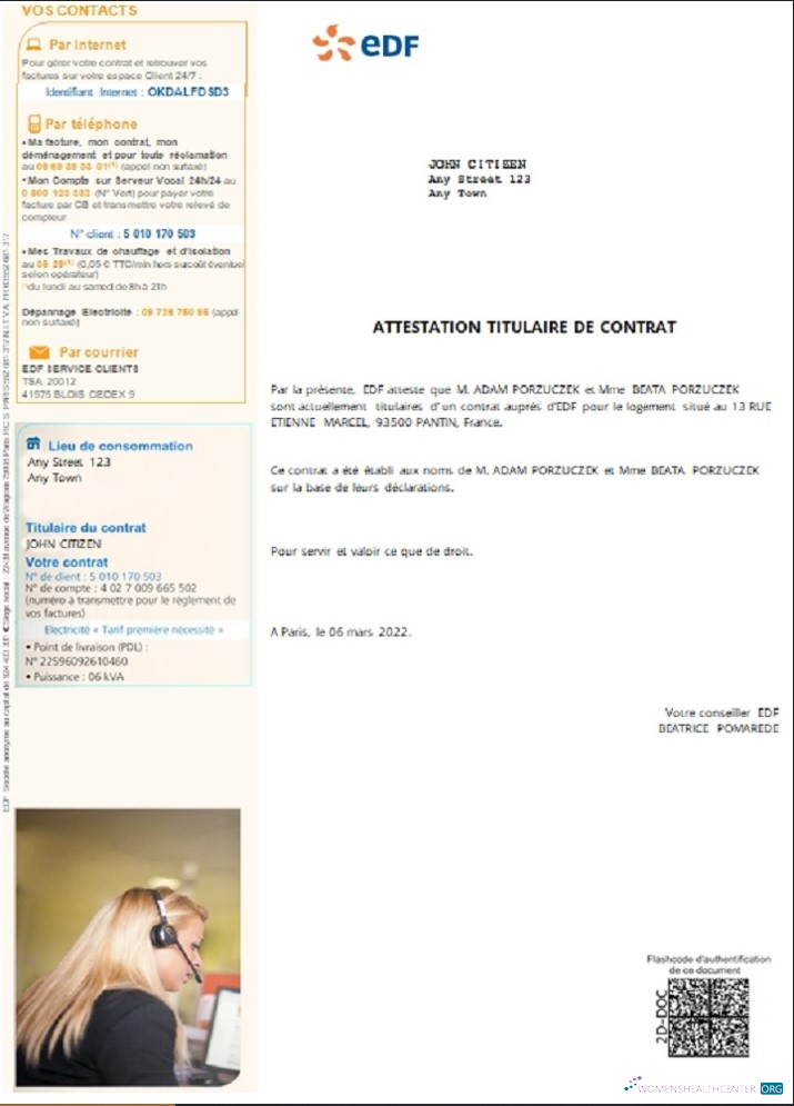 Download France EDF attestation de contrat Photoshop template